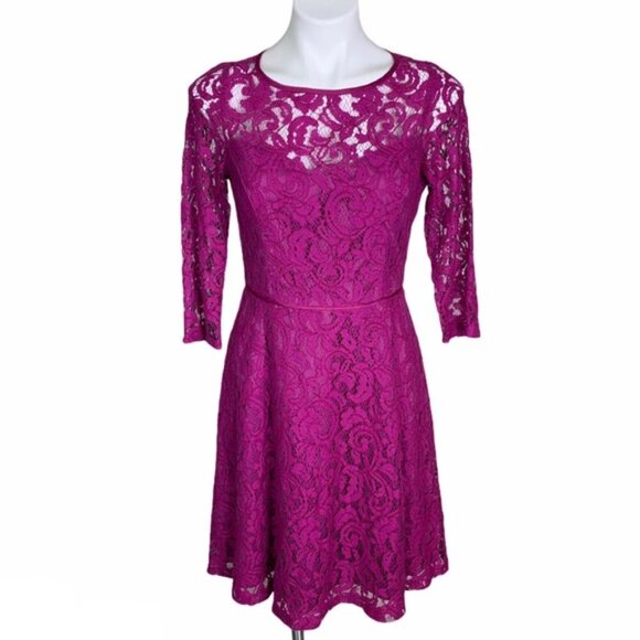 NWT Adrianna Papell Romantic Lace Overlay Open Back Dress Purple Size 8 - Picture 1 of 12